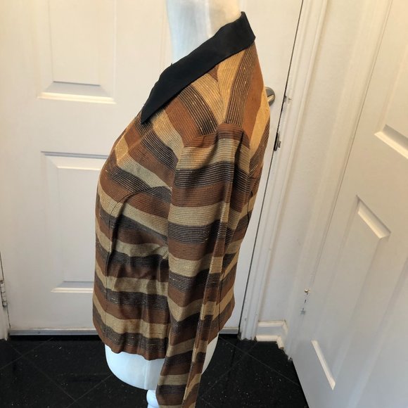Vintage 1990s Nina Piccalino Earth Tones Zip Front Striped Jacket Sz 10 - Picture 2 of 7
